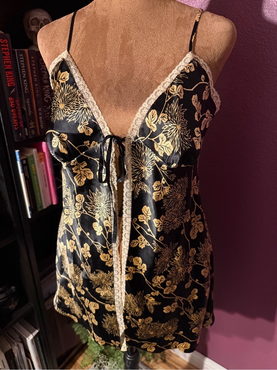 Victoria's Secret Other - VS Black Satin Floral Lace Trim lingerie, open front/ tie front